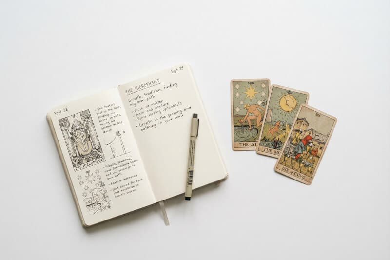 Tarot reading journal with notes